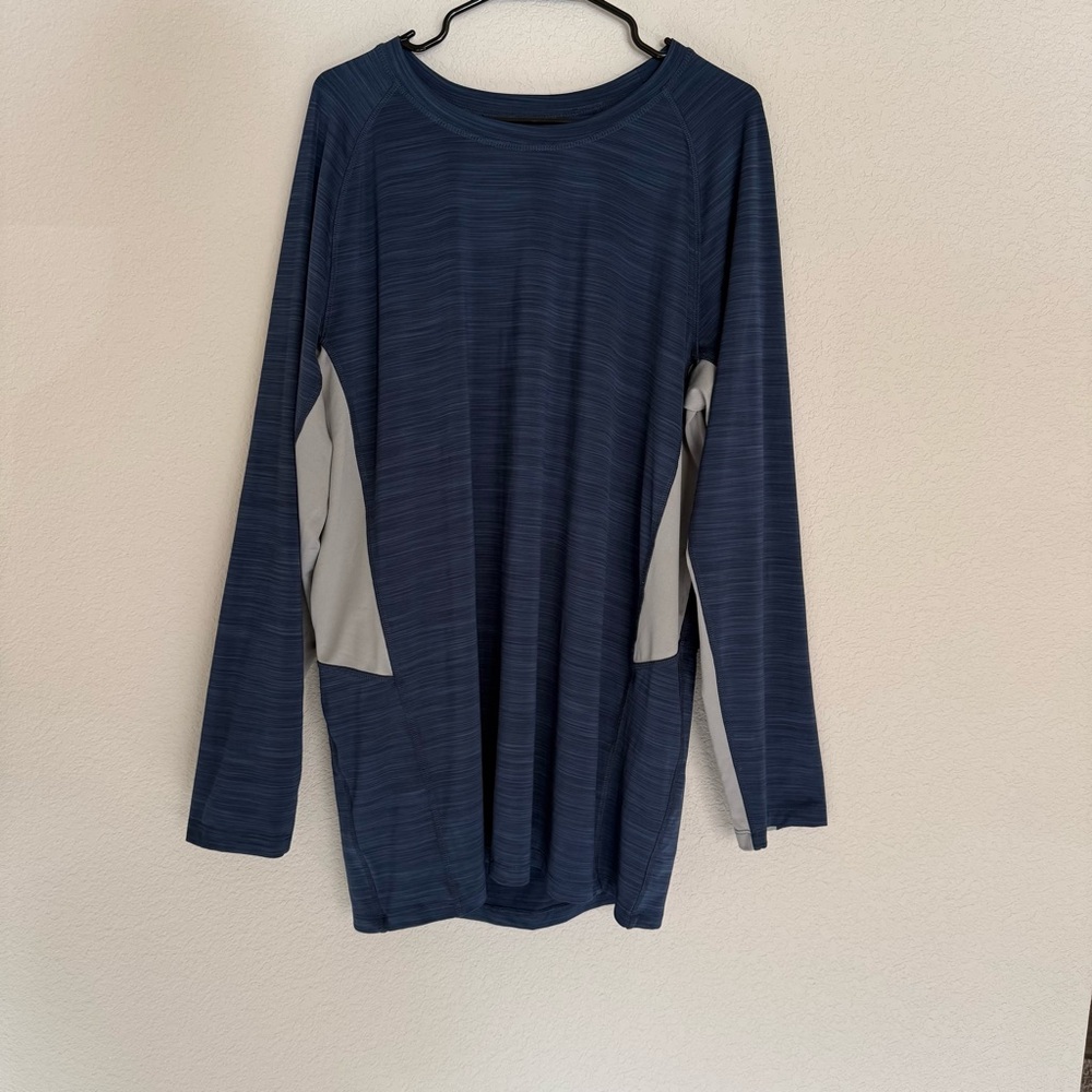 Hang Ten Long Sleeve Outdoor Swim Shirt UPF 50 Activewear Hiking Blue Zip Pocket